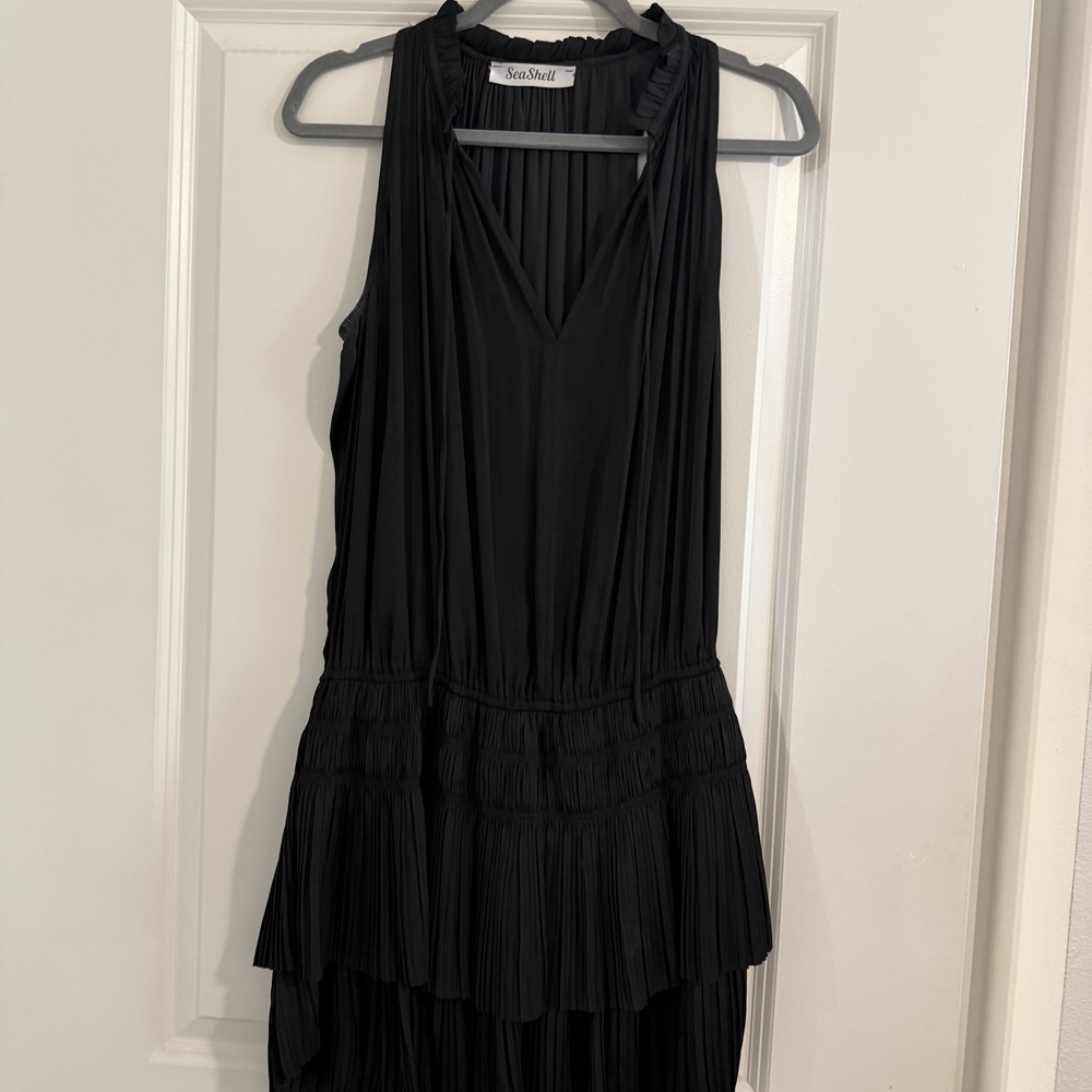 Black Sleeveless Pleated Dress